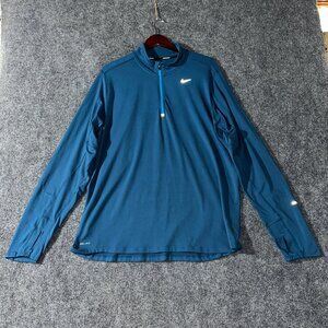 Nike Running Mens XL 1/4 Zip Pullover Blue Stretch Long Sleeve Thumb Holes